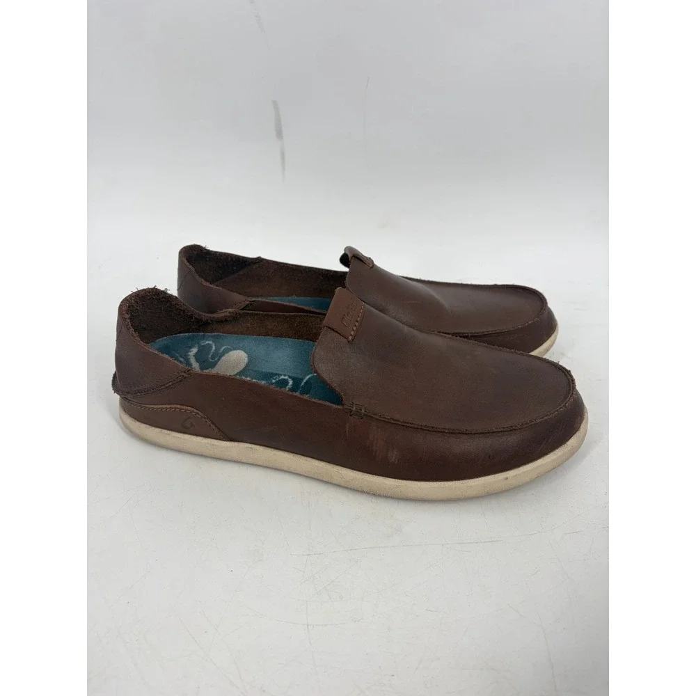 Olukai Nalukai Leather Mens Shoes Size 9.5 Slip On Drop In Casual Brown